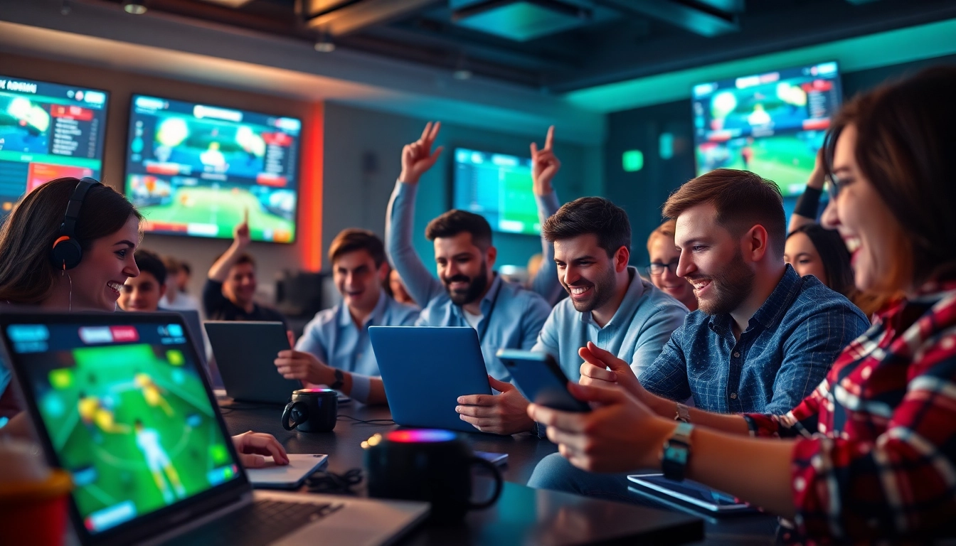 Engaging scene of players using the okvipwin.live platform for thrilling live sports betting.