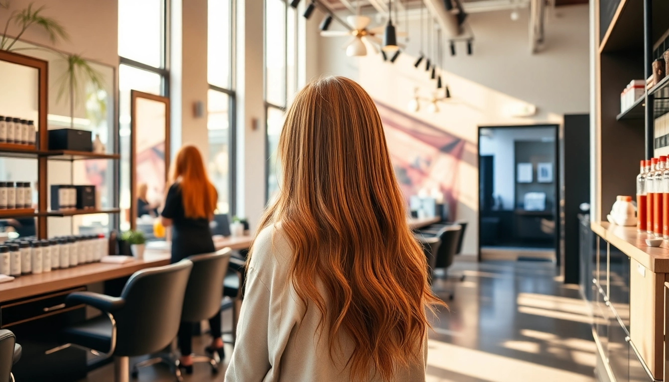 Stylish interior of Omnia Salon highlighting hair services and Aveda products, showcasing addendum salon offerings.