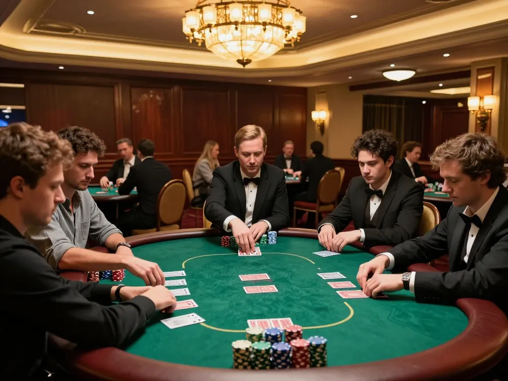 FC 88 poker night with players focusing on cards and chips in a luxurious casino setting.
