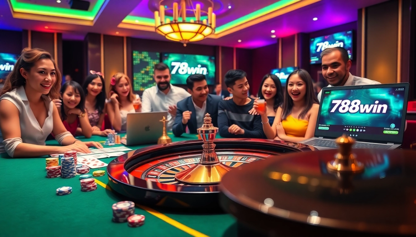 Engaged players strategizing with chips at a casino table showcasing 78win.sh online interface.